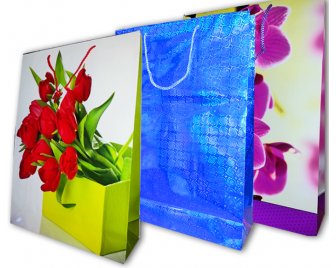 Пакет бумажный с ручками 32+10*45 из ламинированной бумаги ГОЛОГРАФИЯ (12)