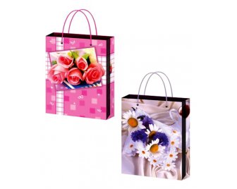 Пакет бумажный с ручками 14+7*20 из ламинированной бумаги ГОЛОГРАФИЯ (20)