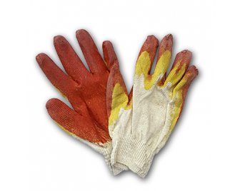 Перчатки х/б ОБЛИТЫЕ КРАСНО-ЖЕЛТЫЕ двойное латексное покрытие Сибиряк(300/10)