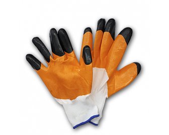 Перчатки х/б ОБЛИТЫЕ ОРАНЖ-ЧЕРНЫЕ 2-е латексное покрытие нейлон (960/12)