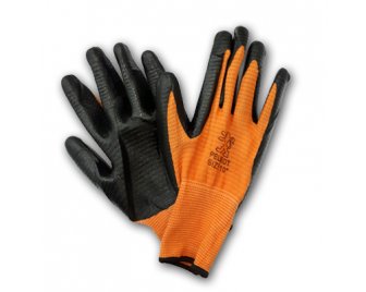 Перчатки ОБЛИТЫЕ ЧЕРНО-ОРАНЖЕВЫЕ стретчевые нейлон (600-4) (600/10)