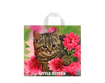 Пакет с петлевой ручкой 40*36+8 (70мкм)  Розовое сердце (500/50)