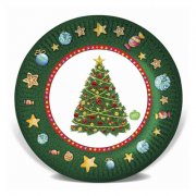 Тарелка картонная 230 мм НГ СНЕЖИНКИ зеленая (10шт/уп)  (50)