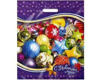 Пакет с прорубной ручкой  40*47см (45мкм) НГ Новогодние игрушки (1000/50)
