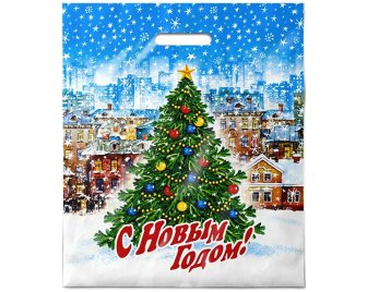 Пакет с прорубной ручкой 40*47см (45мкм) НГ Городская елка (500/50)