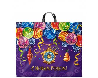Пакет с петлевой ручкой 60*50см (70мкм) НГ Старинные часы (250/50)