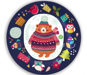 Тарелка картонная 230 мм НГ СНЕЖИНКИ синяя (10шт/уп)  (50)