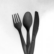 Набор №39 Вилка черная  прем, ложка черная  прем, нож черный прем , салфетка -1шт (200)