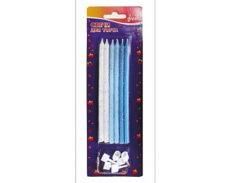 Свечи д/торта Голубой блеск с подставкой 14,5см (6шт/уп) (24)