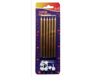 Свечи д/торта Металлик золото с подставкой 12,5см (6шт/уп) (48)